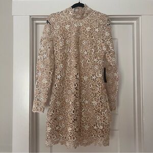 [NEW] VENUS Cream / White Lace Long Sleeved Mini Dress w/ Open Back: Sz 14